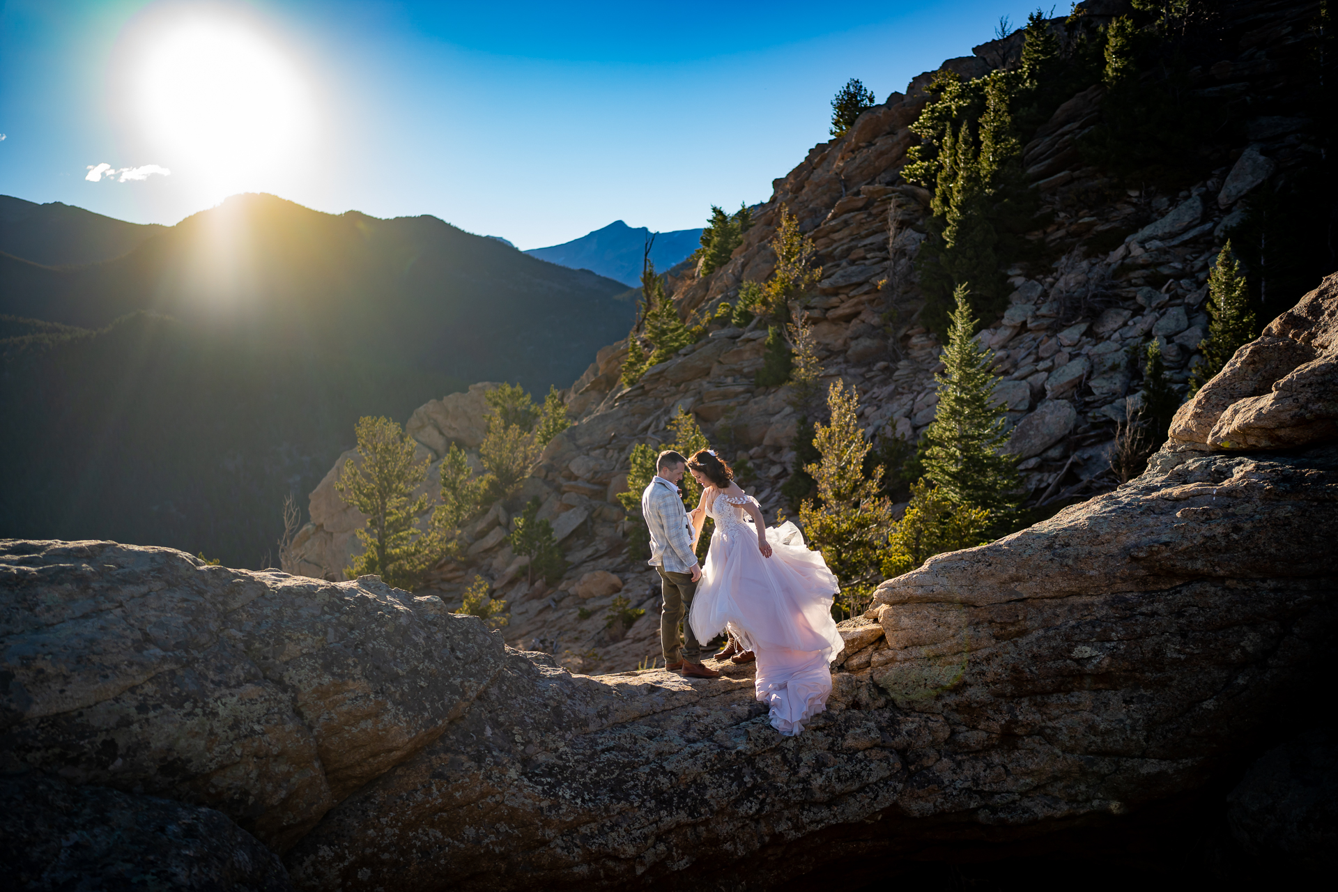 Couple on Their Wedding Day High in the Mountains of Rocky Mountain National Park