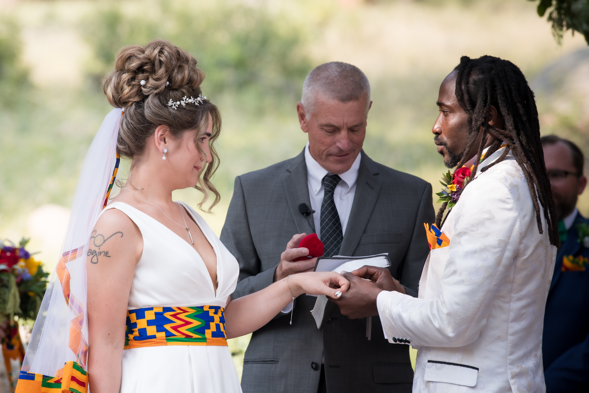 A couple at the altar and in love at Della Terra in Estes Park, Colorado