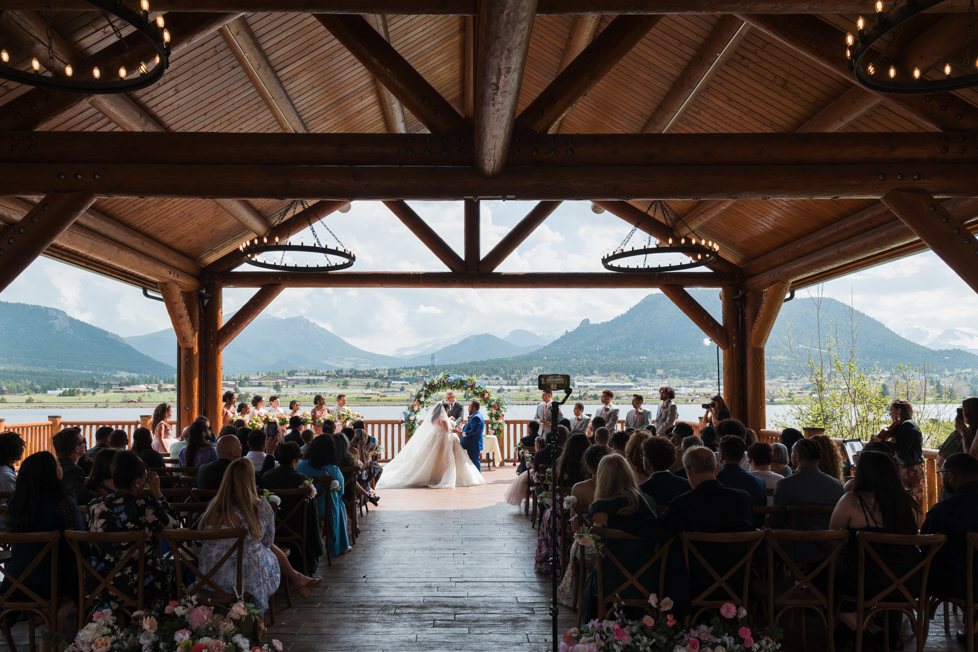 Wedding Couple at their ceremony at Estes Park Resort